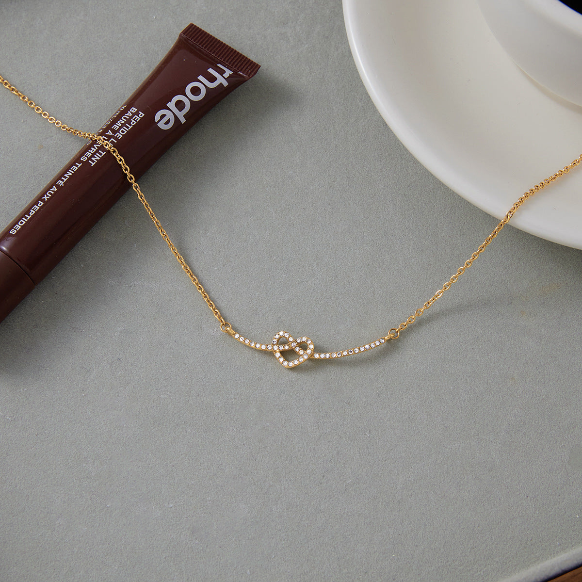 Stainless Steel Rhinestone Heart-shaped Necklace