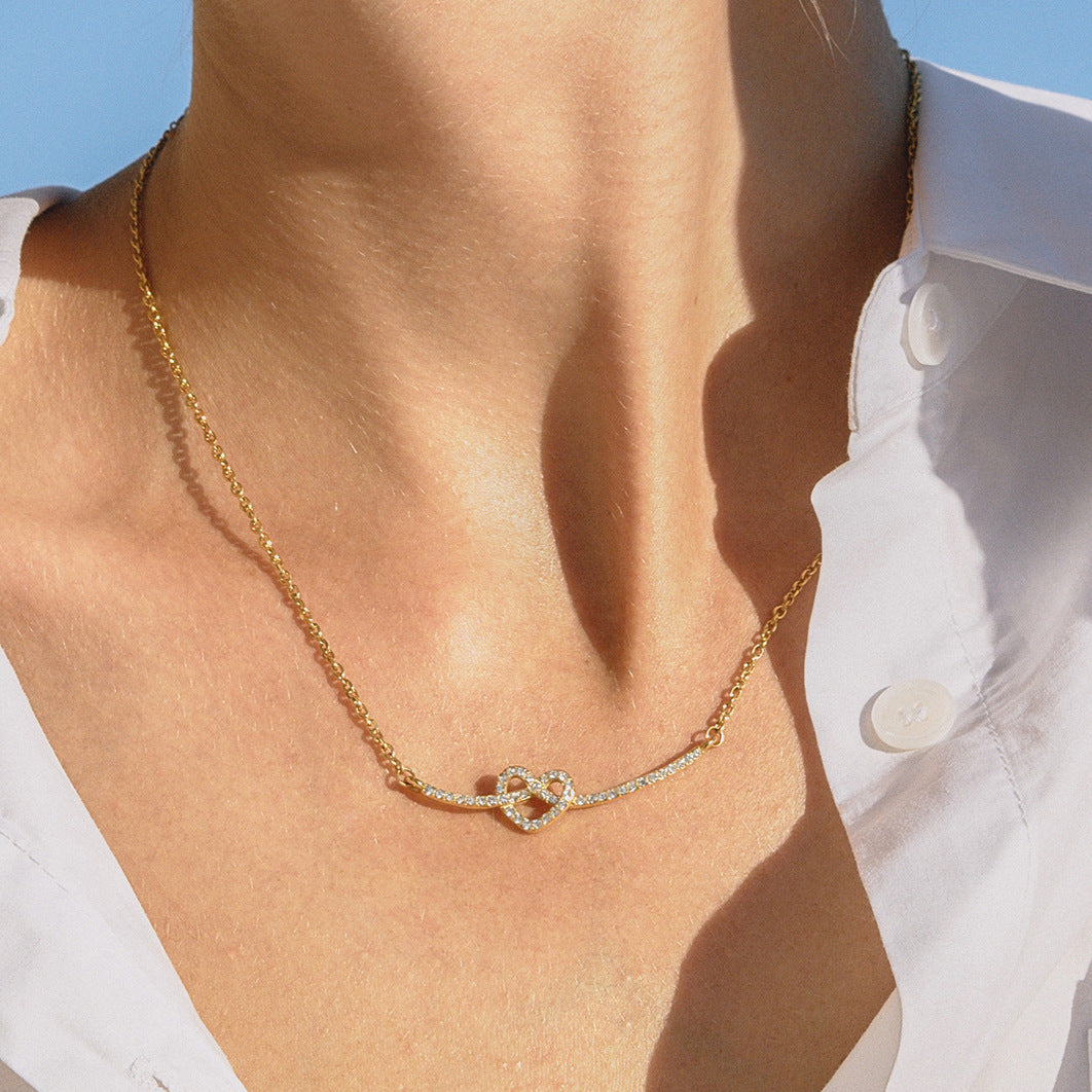 Stainless Steel Rhinestone Heart-shaped Necklace