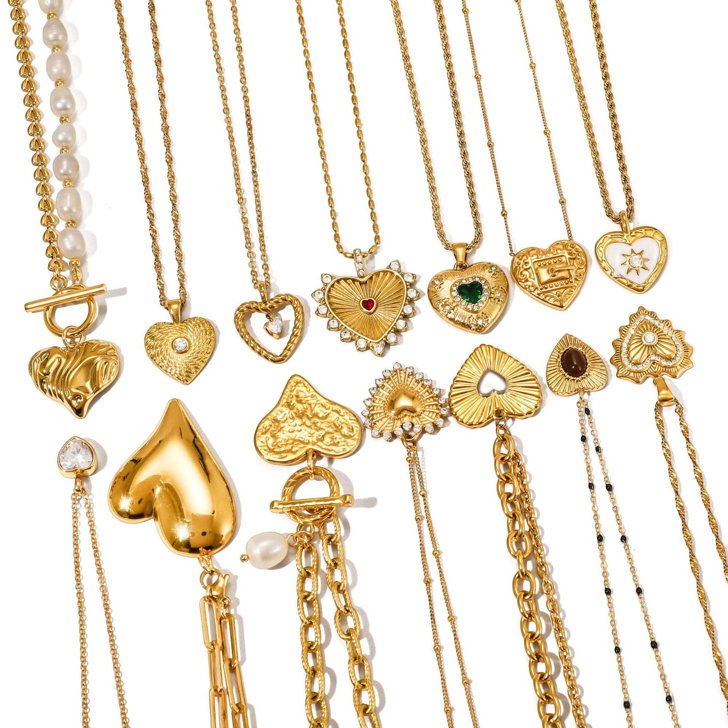 Stainless Steel Pearl Heart Pendant Necklace Collection