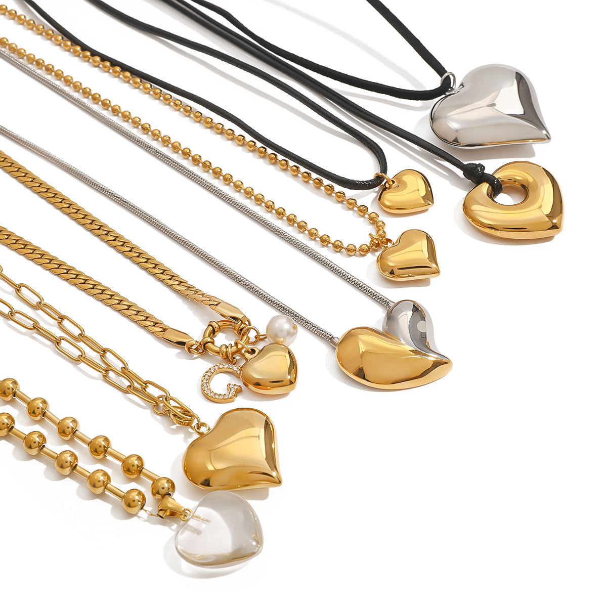 Stainless Steel Heart Pendant Necklace Combination