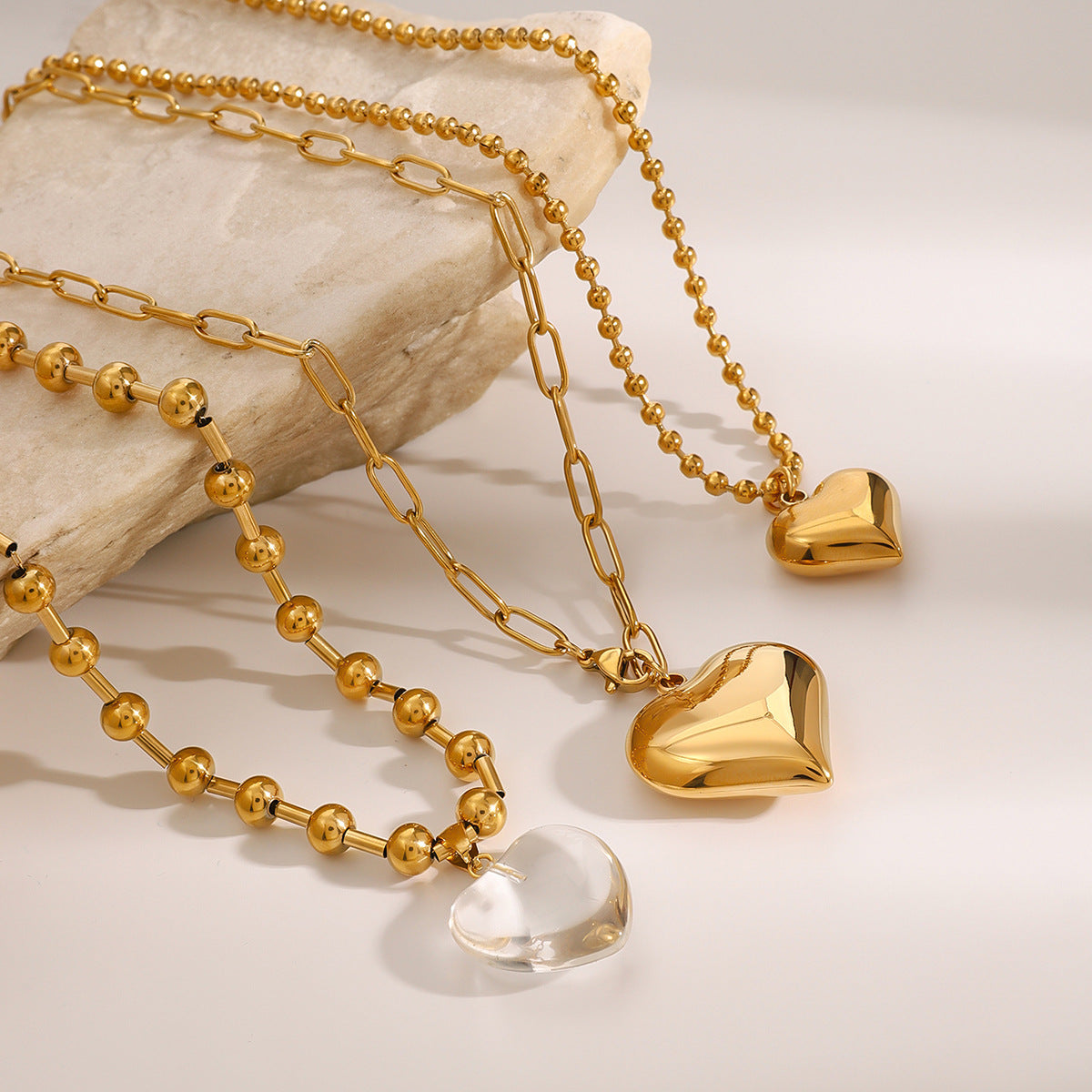 Stainless Steel Heart Pendant Necklace Combination