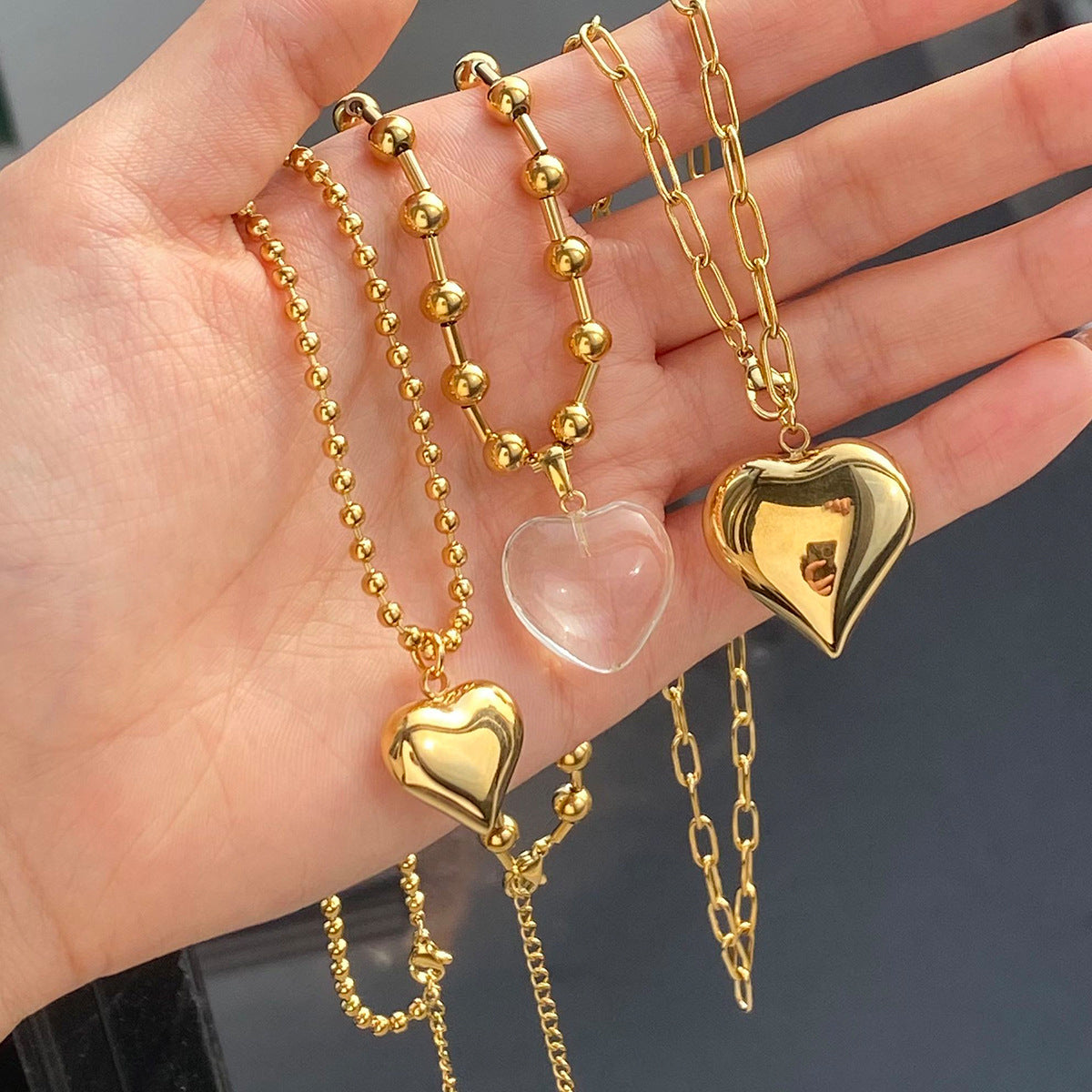 Stainless Steel Heart Pendant Necklace Combination