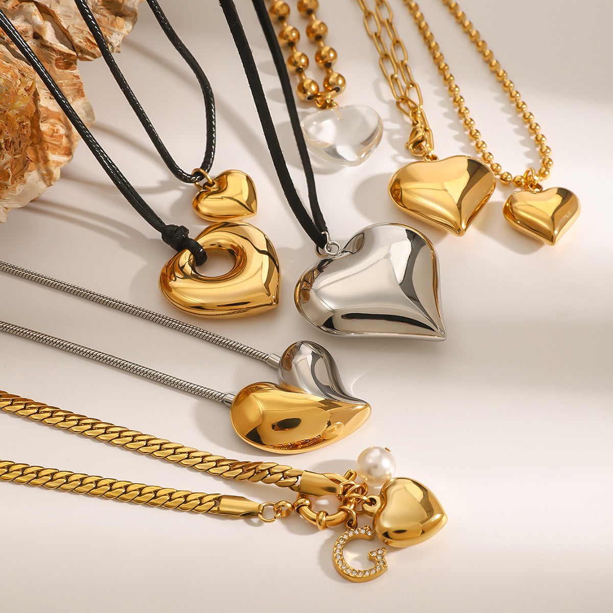 Stainless Steel Heart Pendant Necklace Combination