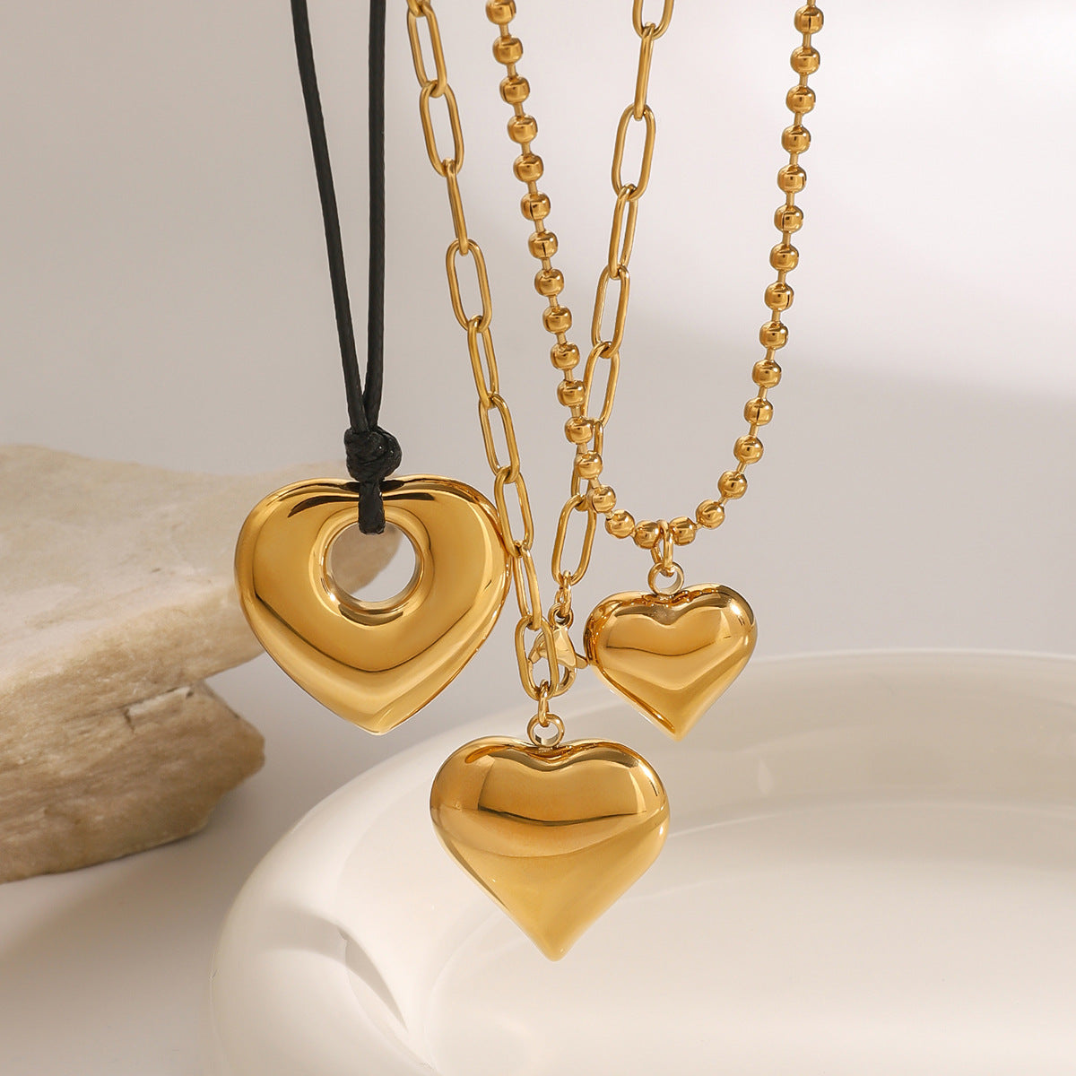 Stainless Steel Heart Pendant Necklace Combination