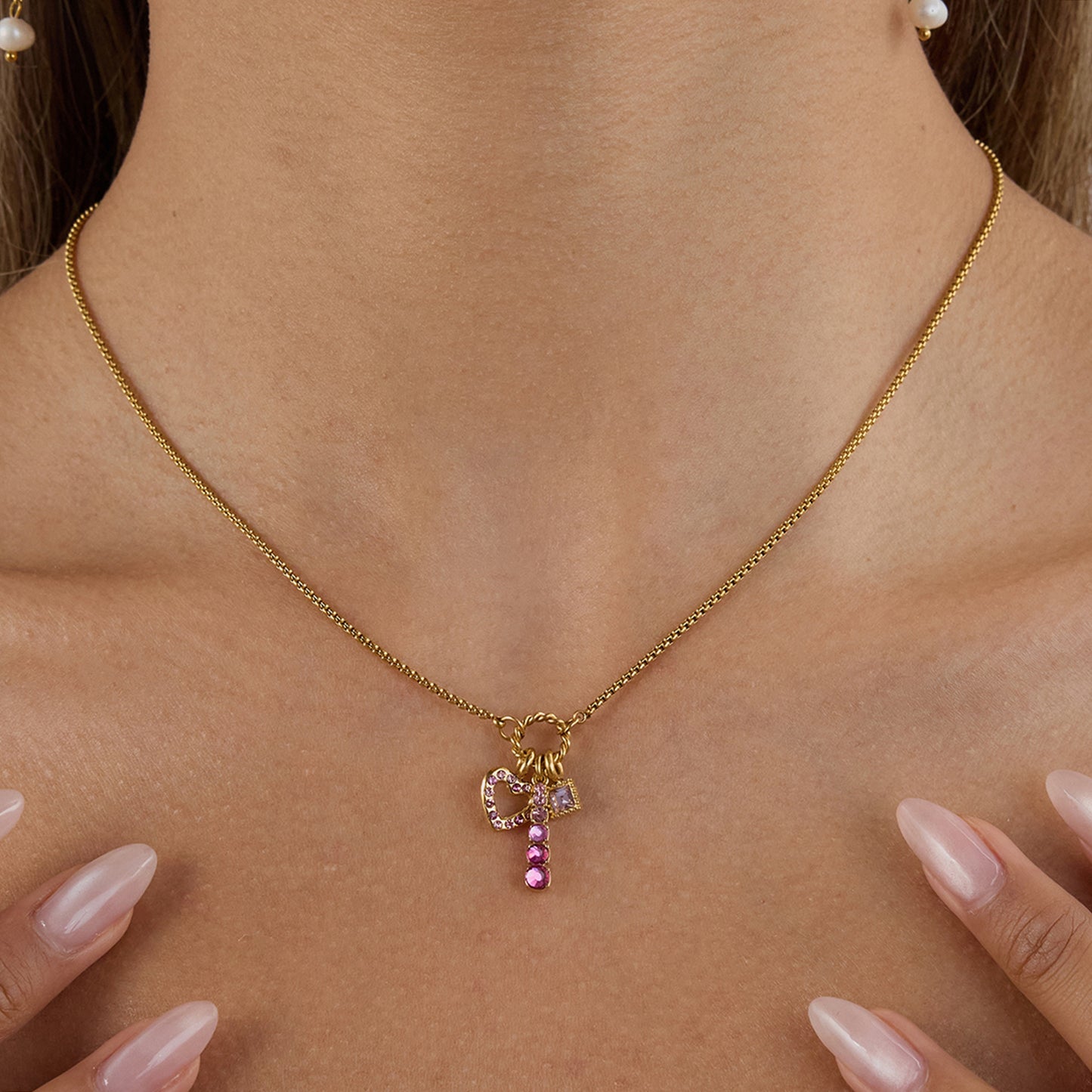 Stainless Steel Pink Cubic Zirconia Heart-shaped Necklace