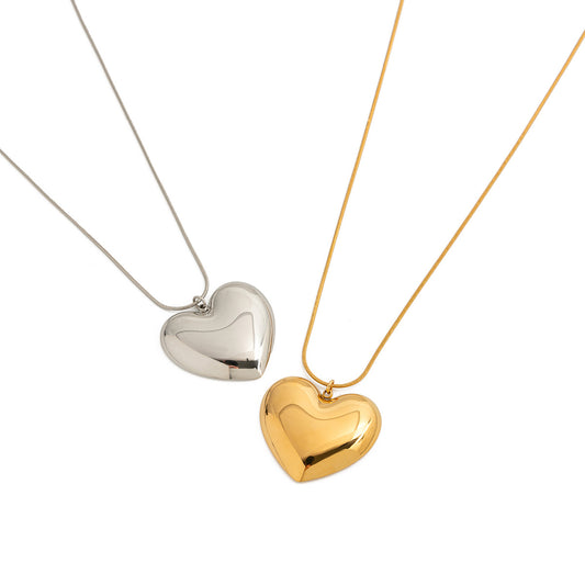Stainless Steel Smooth Heart-shaped Pendant Necklace