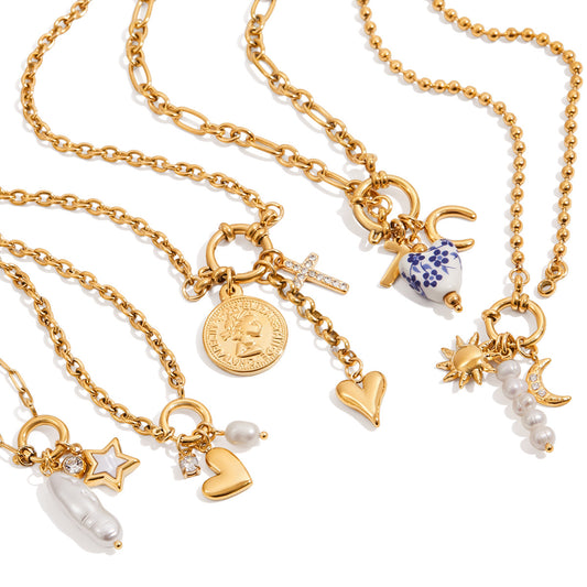 Stainless Steel Freshwater Pearl Charm Necklace