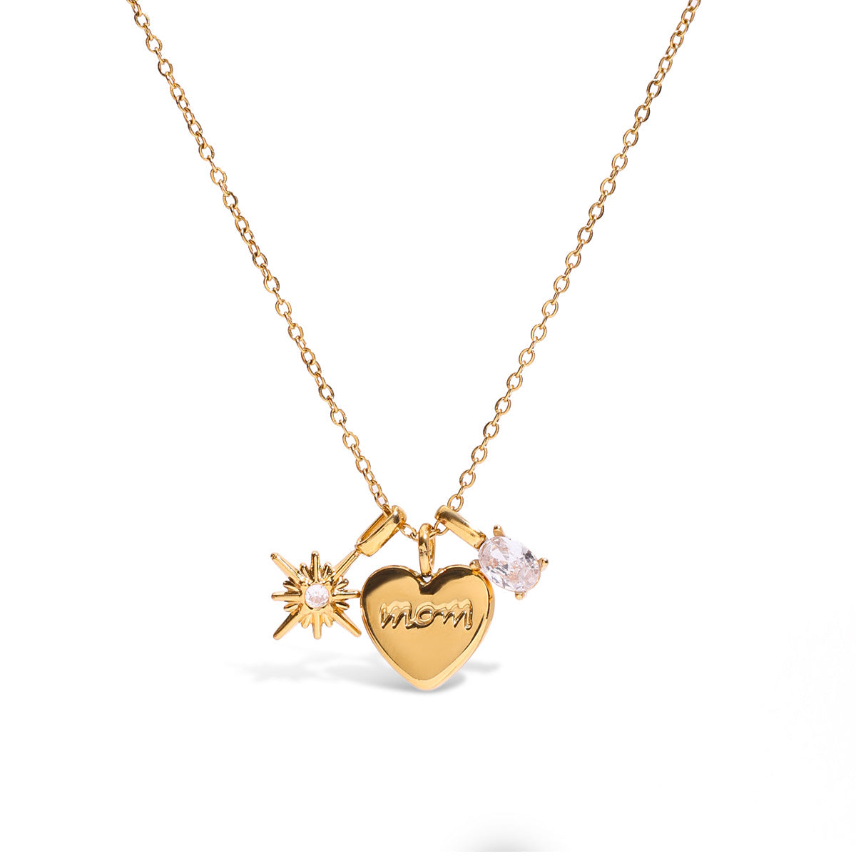 Stainless Steel Cubic Zirconia Heart-shaped Charm Necklace