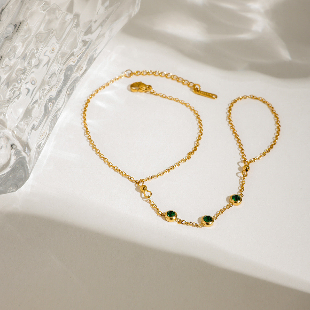 Stainless Steel Green Cubic Zirconia Finger Bracelet