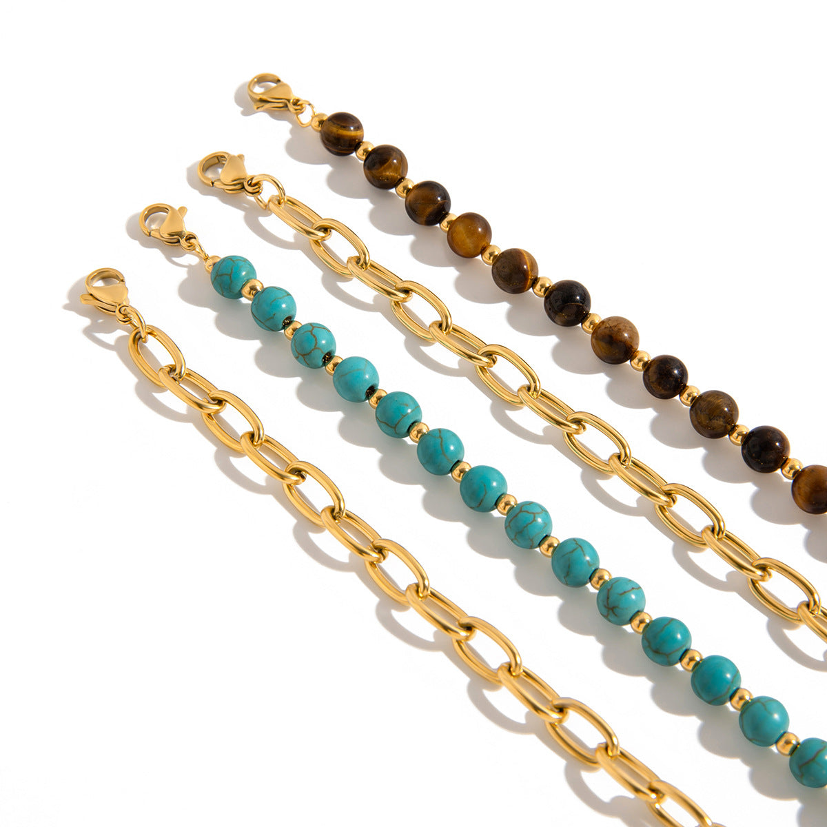 Stainless Steel Turquoise Tiger Eye Stone Bracelet