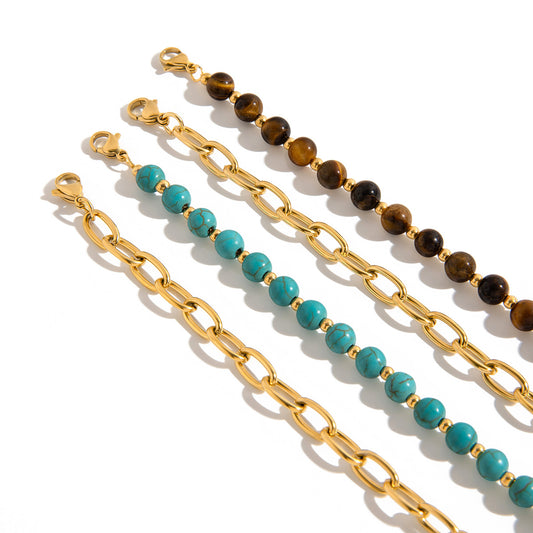 Stainless Steel Turquoise Tiger Eye Stone Bracelet