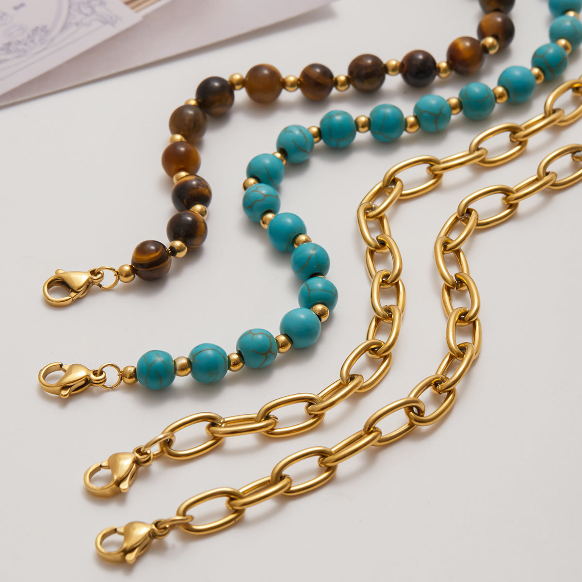 Stainless Steel Turquoise Tiger Eye Stone Bracelet