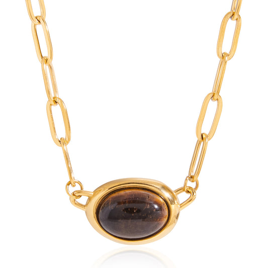 Stainless Steel Tiger Eye Stone Paperclip Chain Necklace