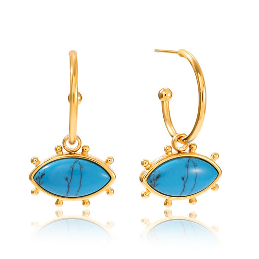 Stainless Steel Devil's Eye Turquoise Earrings Necklace Jewelry Set