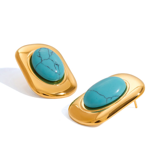 Stainless Steel Turquoise Stud Earrings