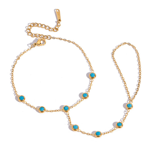 Stainless Steel Turquoise Necklace Ring Jewelry Set