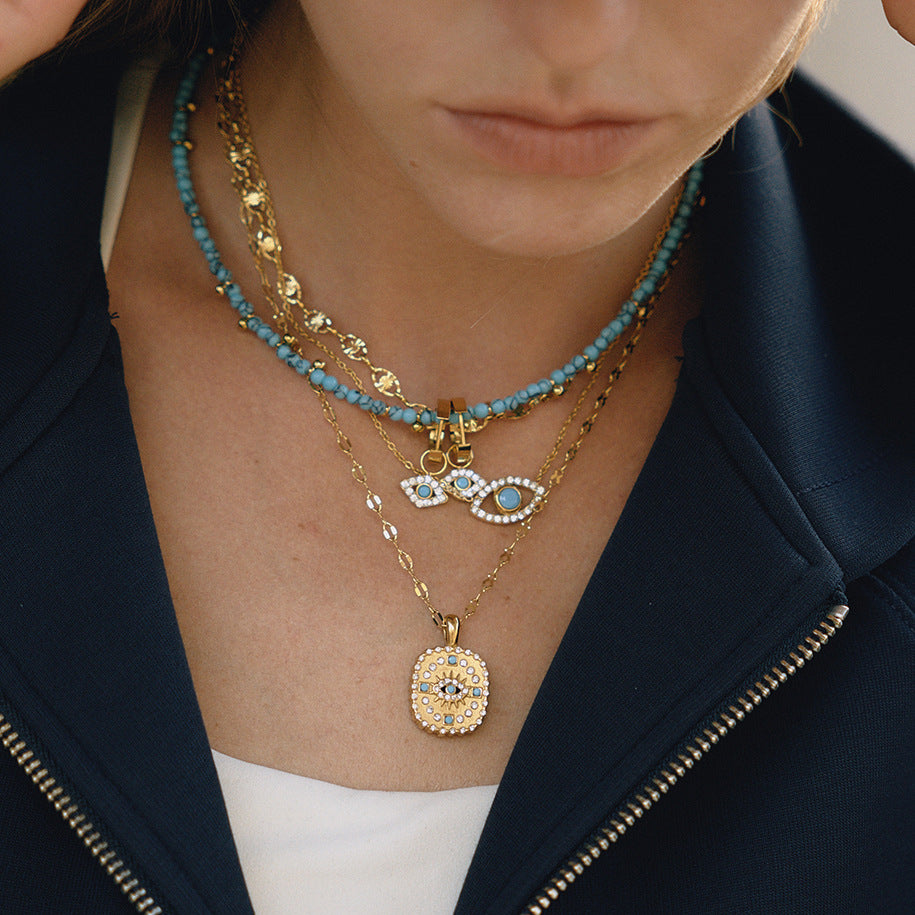 Stainless Steel Devil's Eye Necklace Earrings Jewelry Set