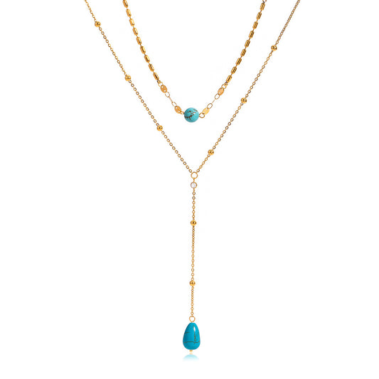 Stainless Steel Turquoise Double-layer Lariat Necklaces