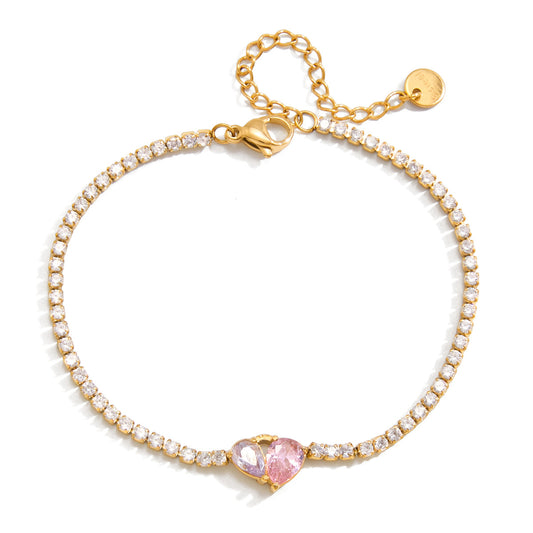 Stainless Steel 18K Gold PVD Heart-shaped CZ Tennis Bracelet