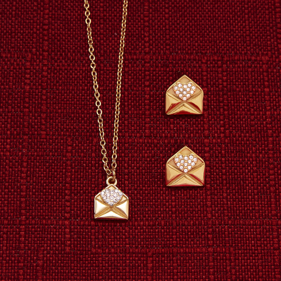 Classic Heart-shaped Envelope Earrings Necklace Jewelry Set