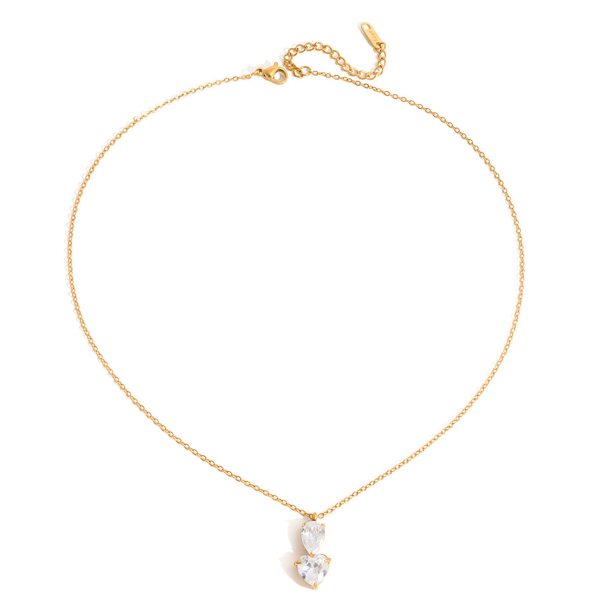 Stainless Steel Water Drop Heart Cubic Zirconia Necklace