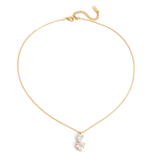 Stainless Steel Water Drop Heart Cubic Zirconia Necklace