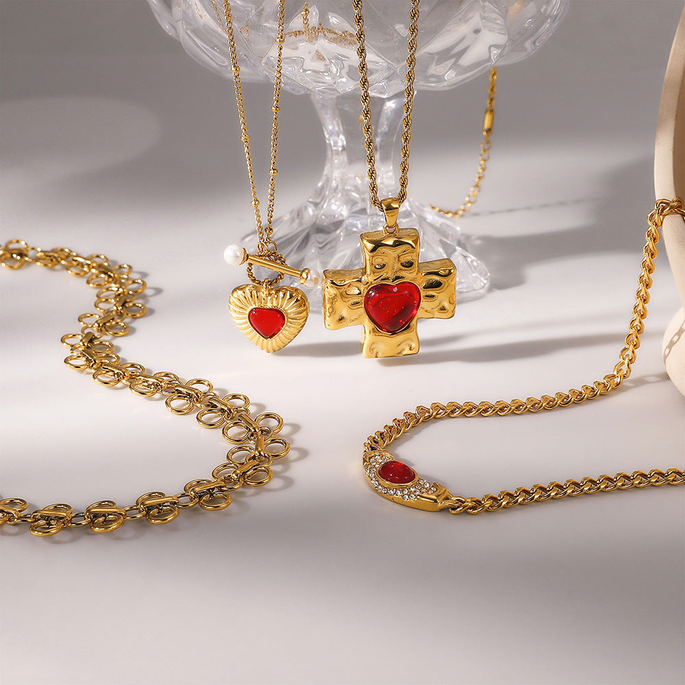 Stainless Steel Agate Cross Pendant Necklace