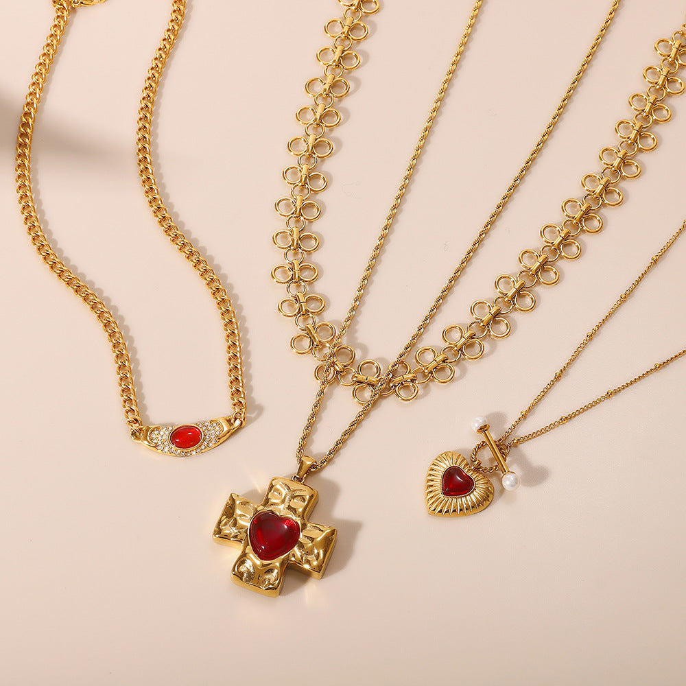 Stainless Steel Agate Cross Pendant Necklace