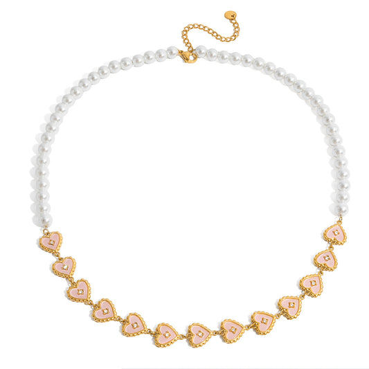 Stainless Steel Heart-shaped Pearl Necklace