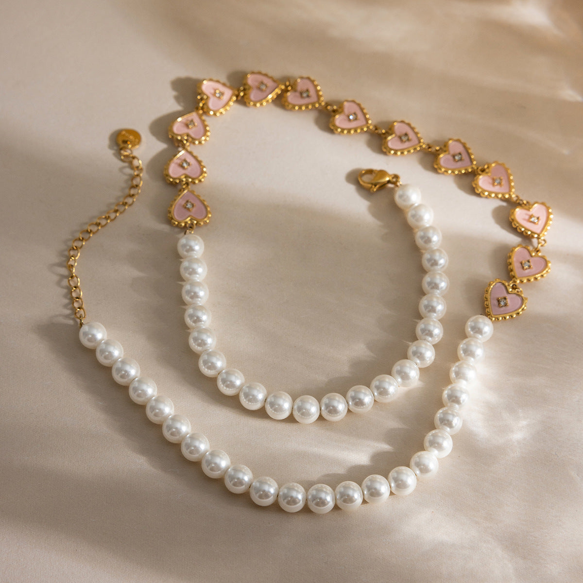 Stainless Steel Heart-shaped Pearl Necklace