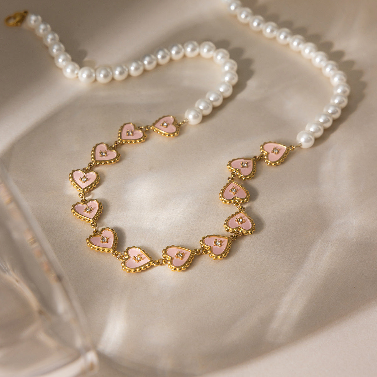 Stainless Steel Heart-shaped Pearl Necklace