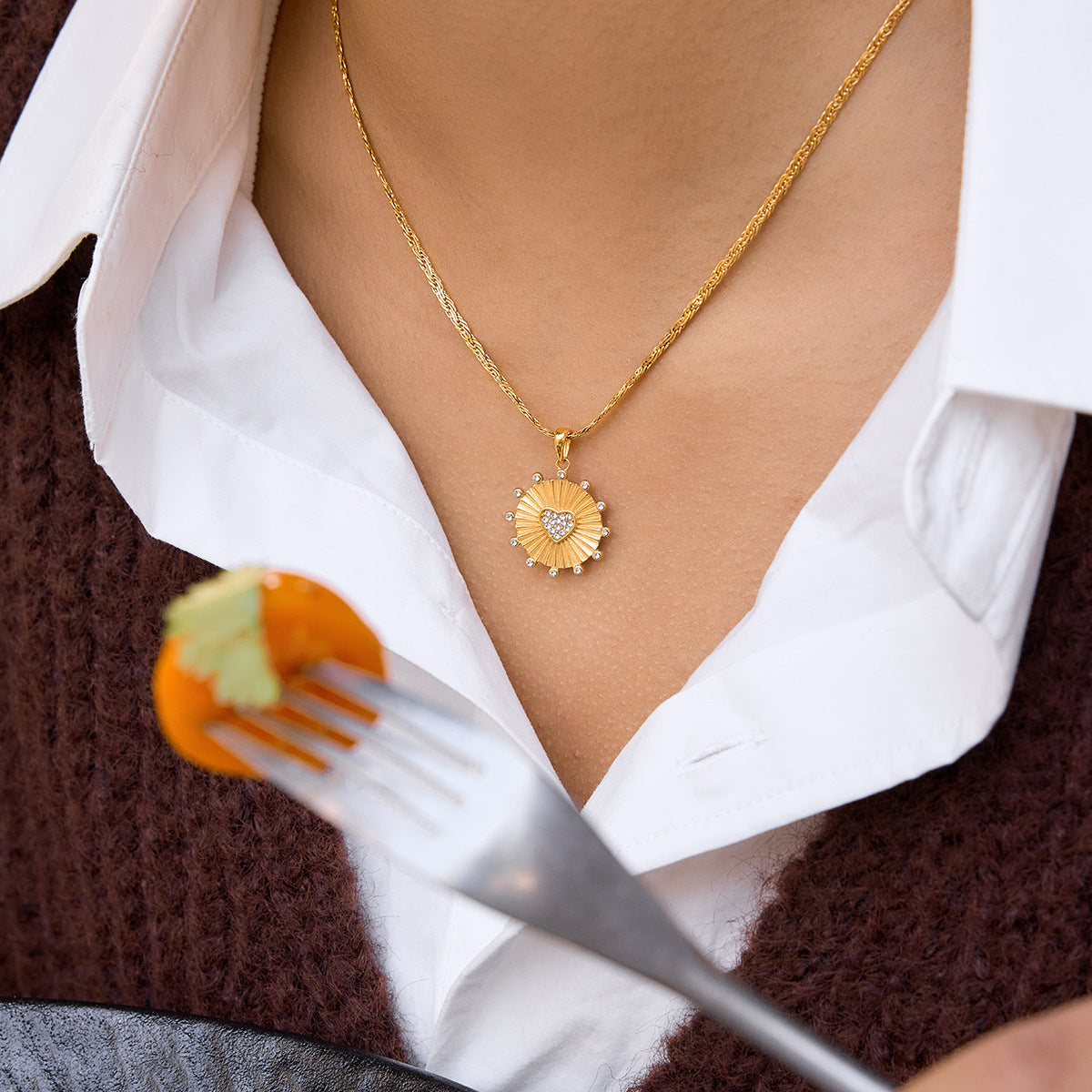 Stainless Steel Rhinestone Heart Necklace