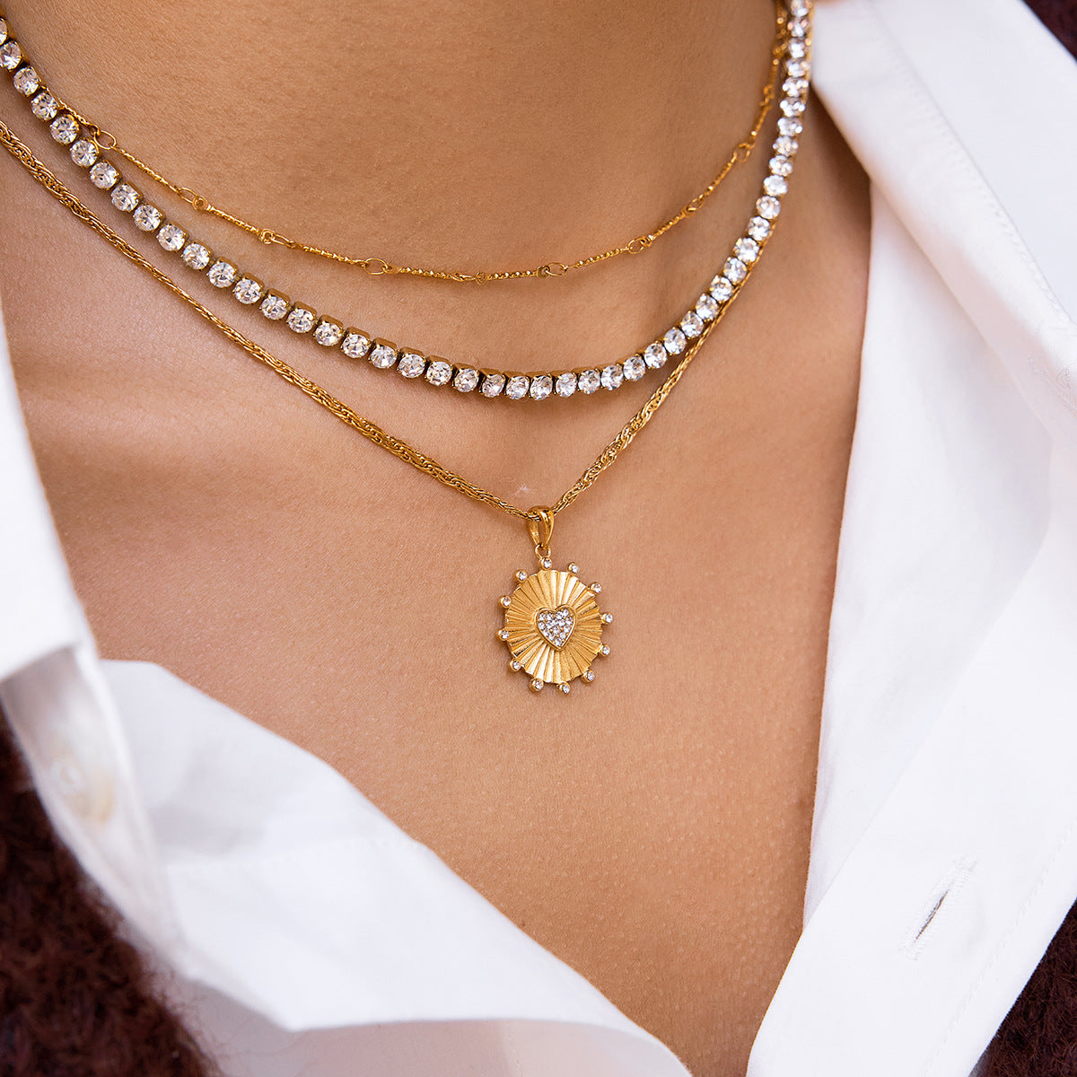 Stainless Steel Rhinestone Heart Necklace