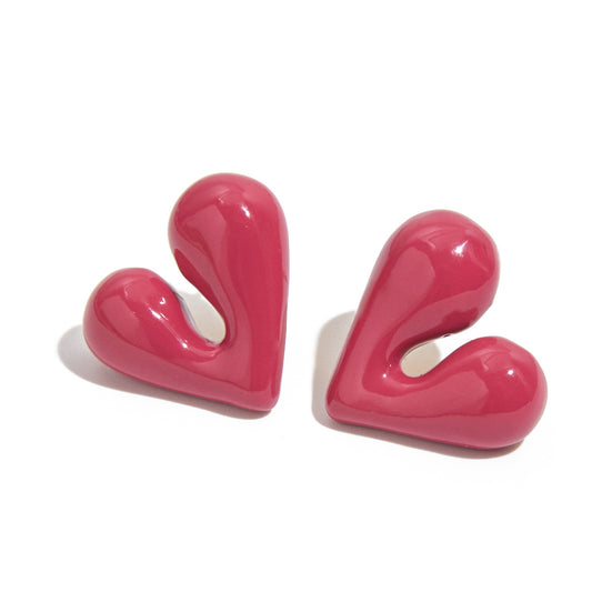 Stainless Steel Enamel Heart-shaped Stud Earrings