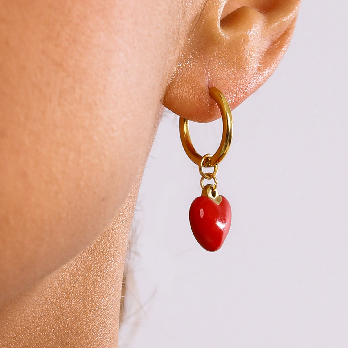 Stainless Steel Enamel Heart-shaped Stud Earrings