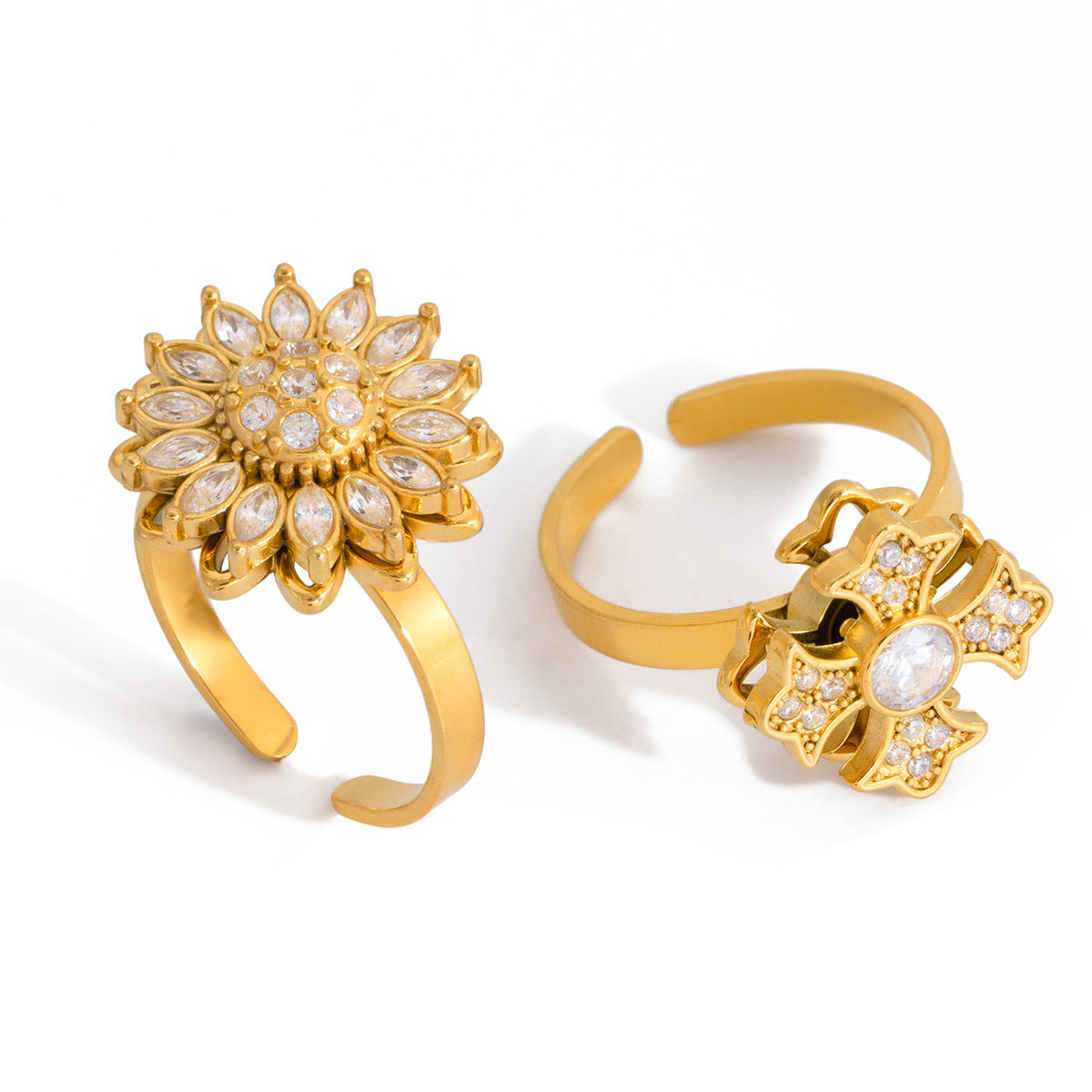 Stainless Steel CZ Decompression Rotating Flower Ring