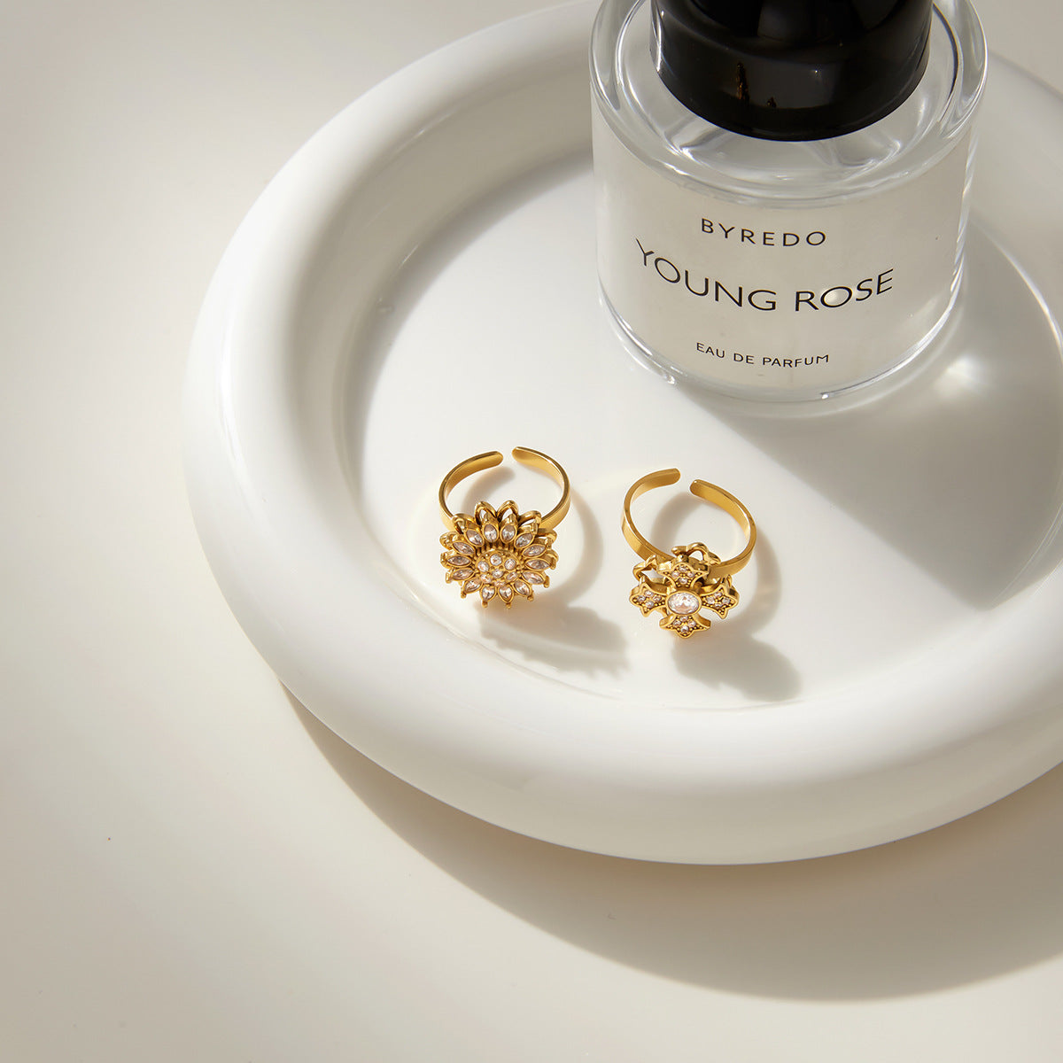 Stainless Steel CZ Decompression Rotating Flower Ring