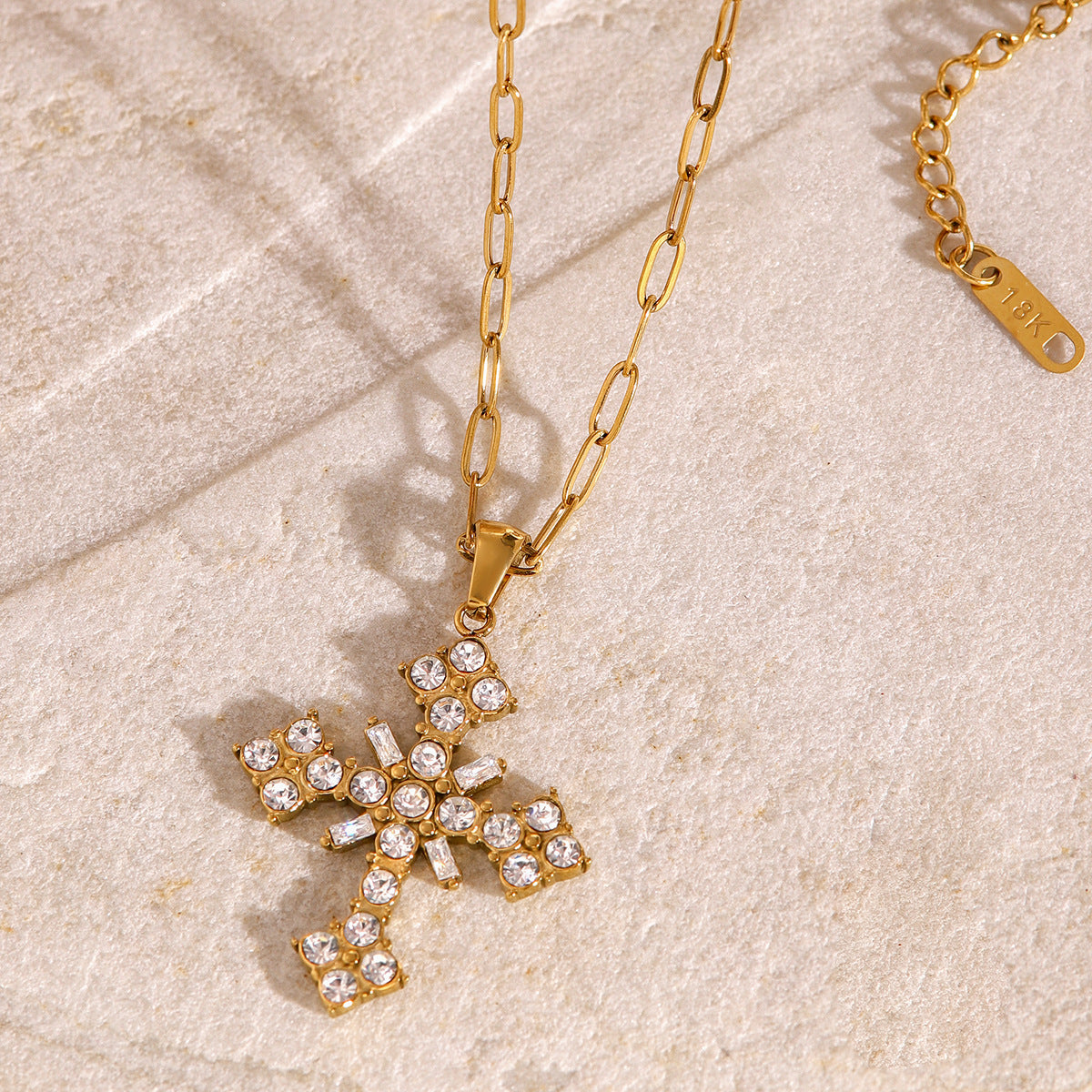 Stainless Steel White CZ Cross Pendant Necklace