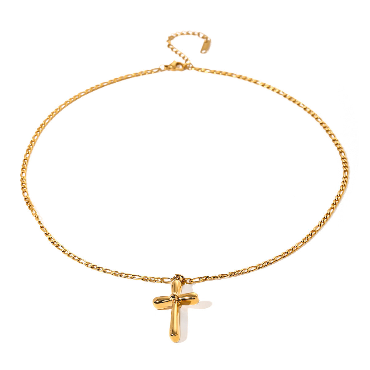 Stainless Steel Cross Pendant Figaro Chain Necklace