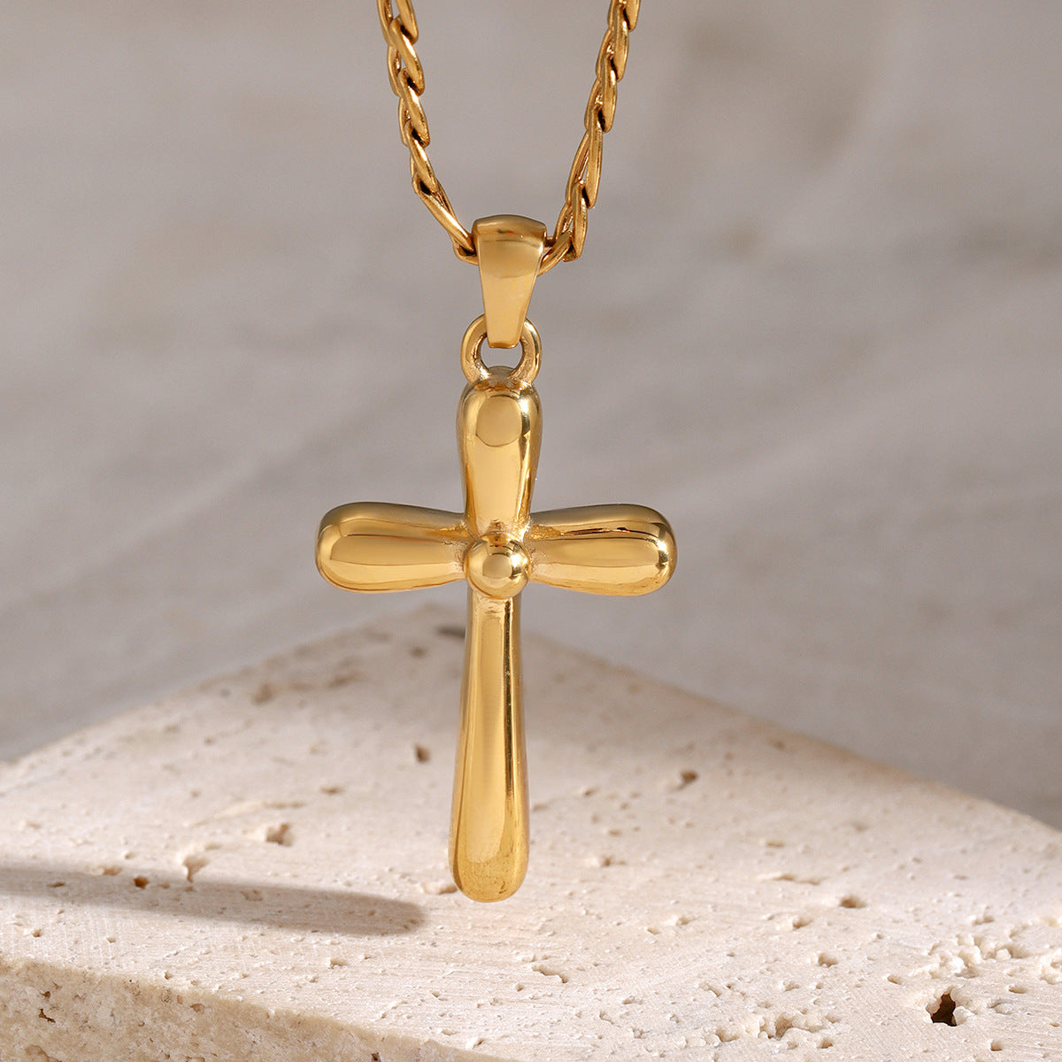 Stainless Steel Cross Pendant Figaro Chain Necklace