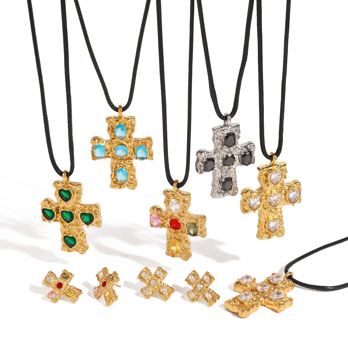 Stainless Steel Cubic Zirconia Cross Pendant Necklace Collection