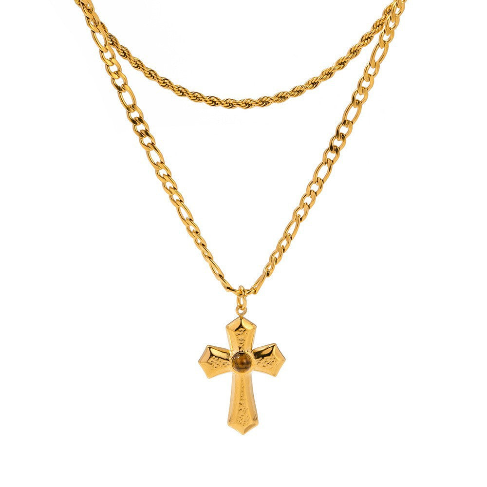 Stainless Steel Double-layer Cross Pendant Necklace