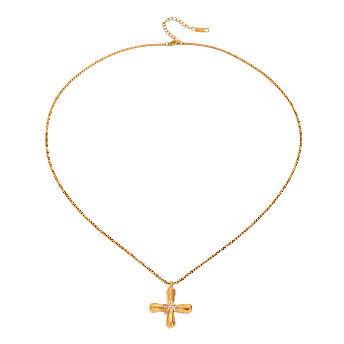 Stainless Steel Greek Cross Glass Zirconium Pendant Necklace