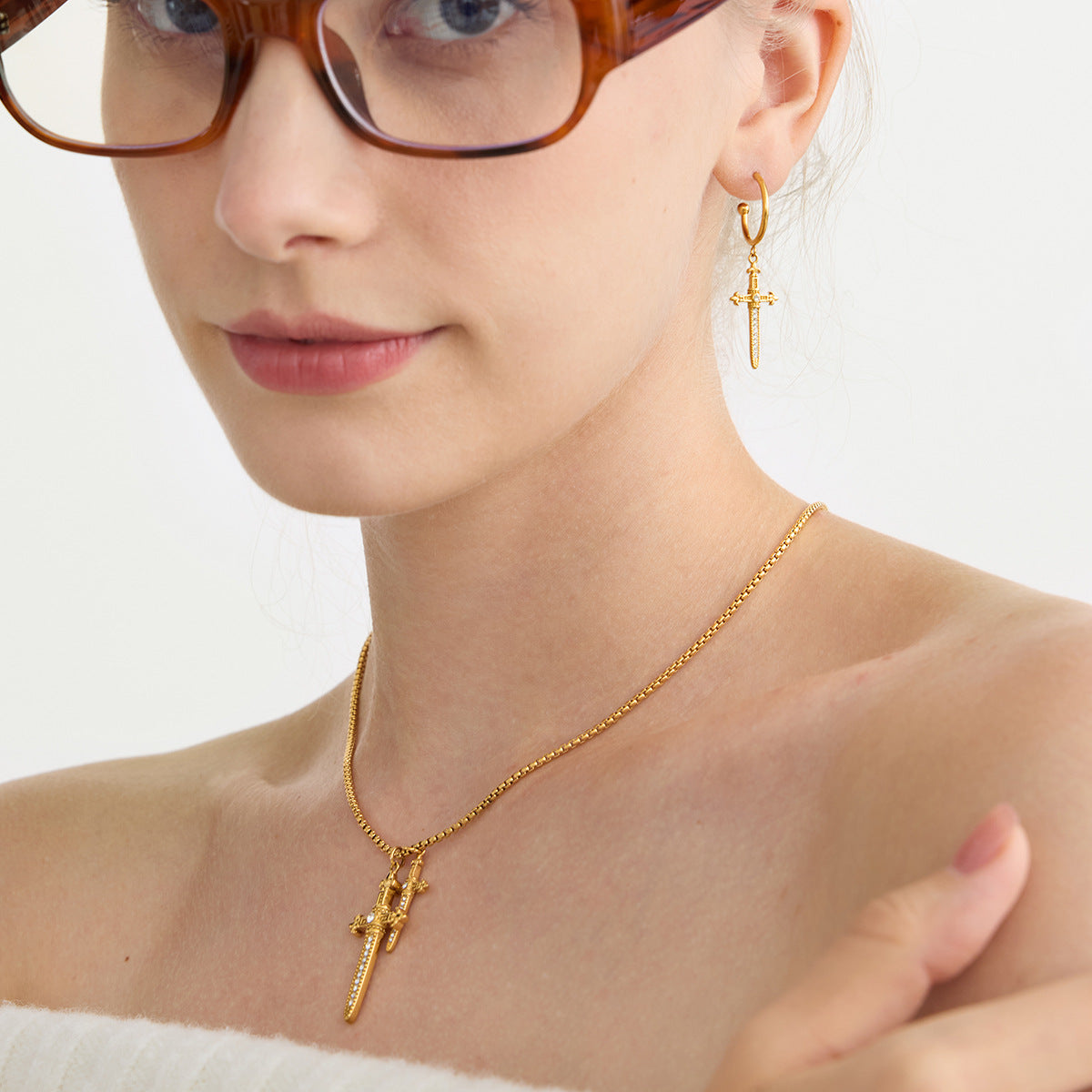 Stainless Steel Cross Pendant Sweater Necklace