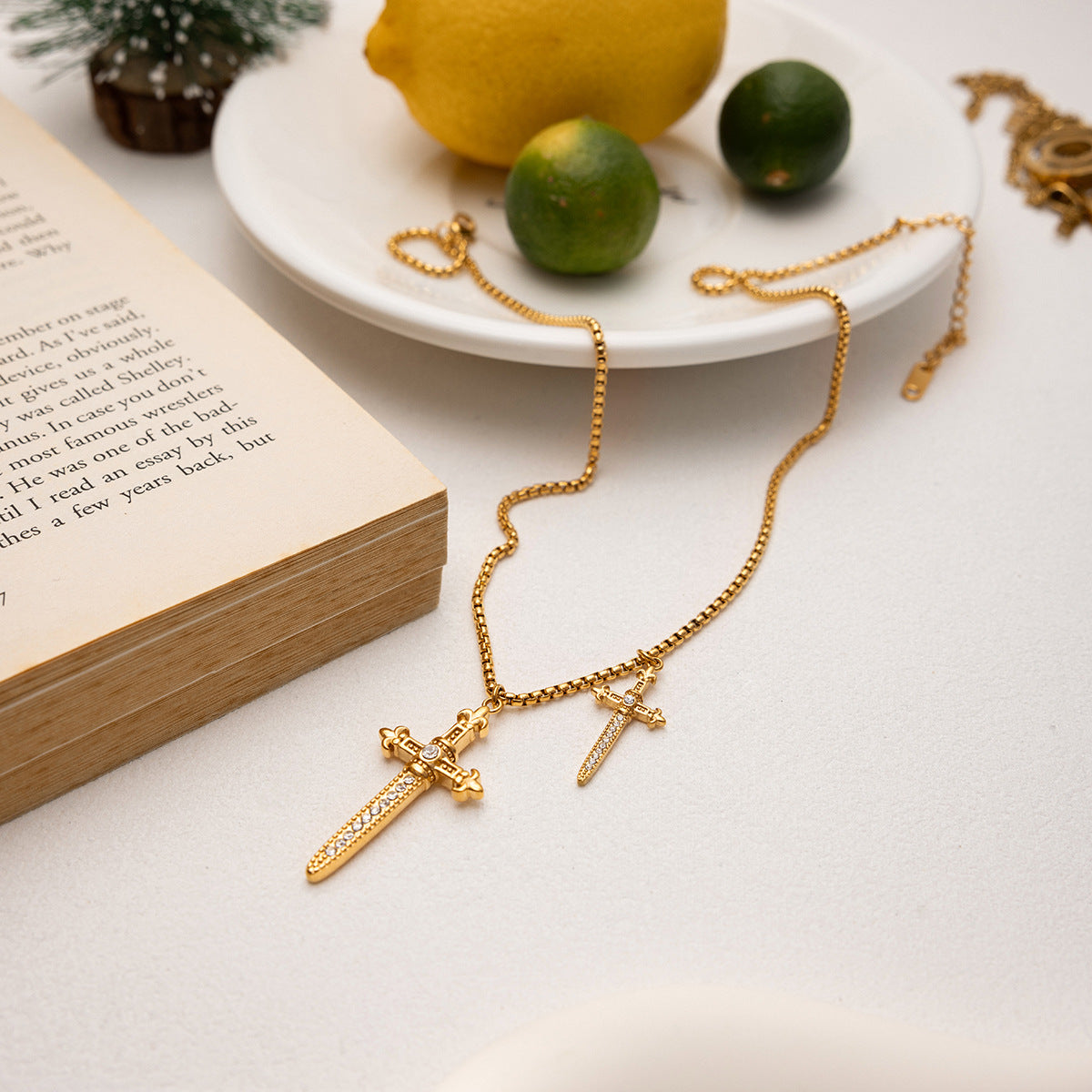 Stainless Steel Cross Pendant Sweater Necklace