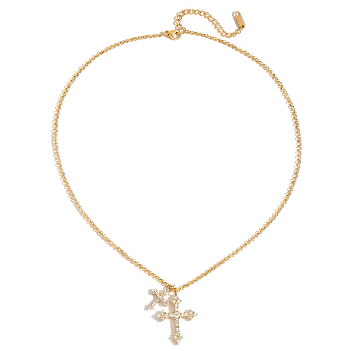 18K Gold PVD Stainless Steel Diamond-encrusted Cross Necklace
