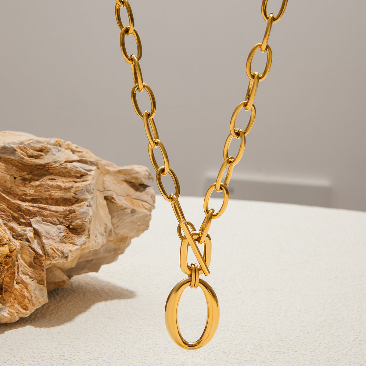 Stainless Steel Thick Cable Chain OT Clasp Necklace
