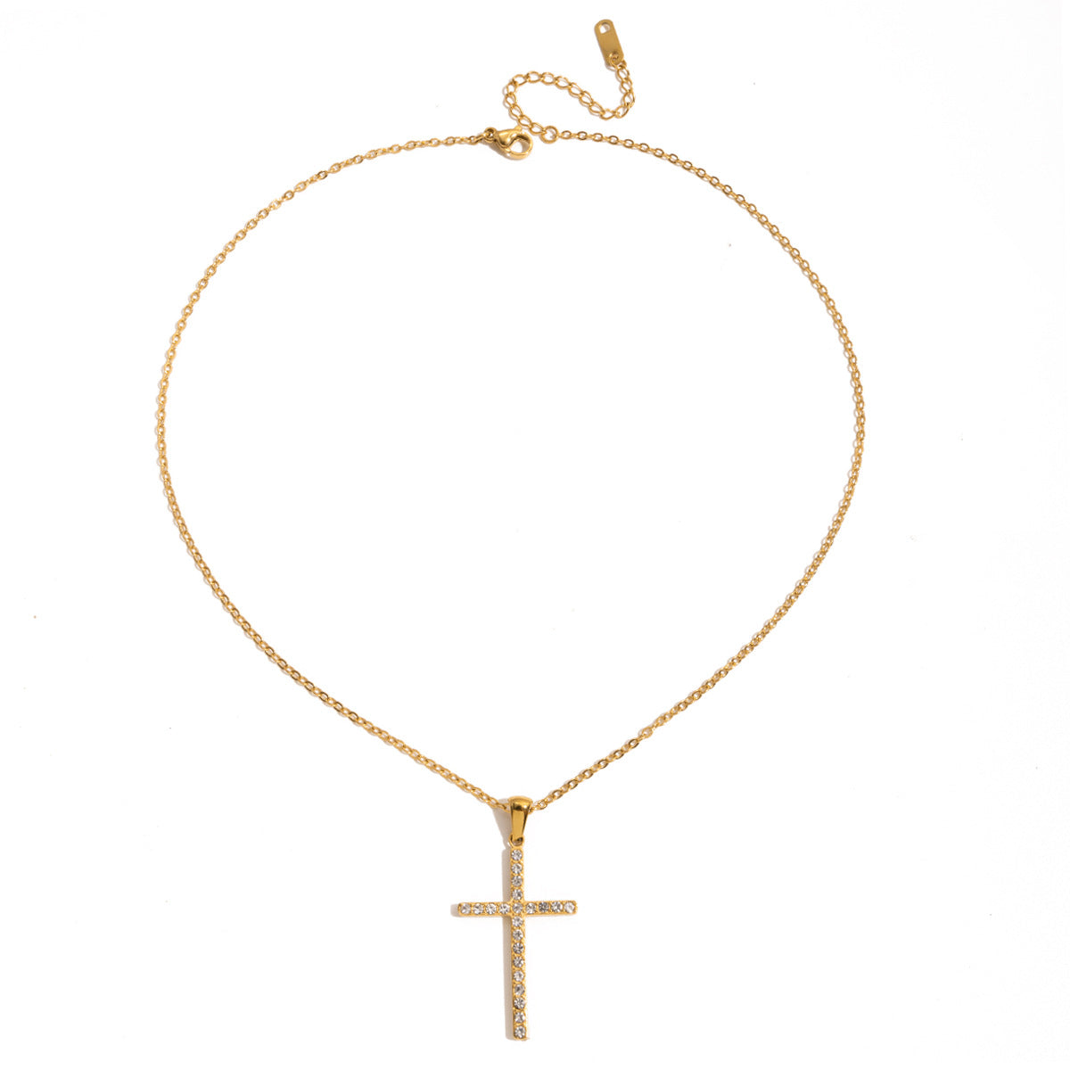 Stainless Steel White Cubic Zirconia Cross Pendant Necklace