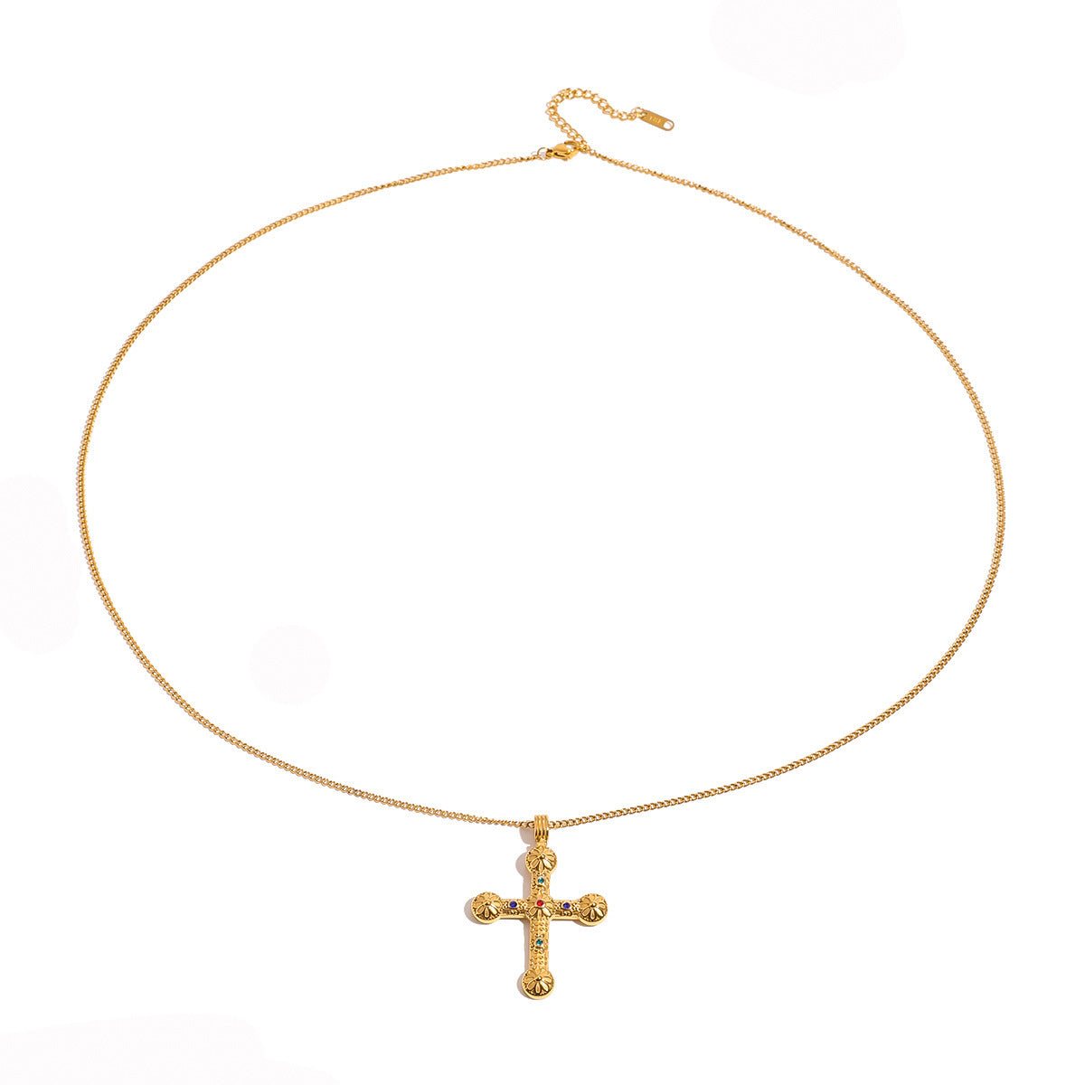 Stainless Steel Diamond-encrusted Cross Pendant Necklace