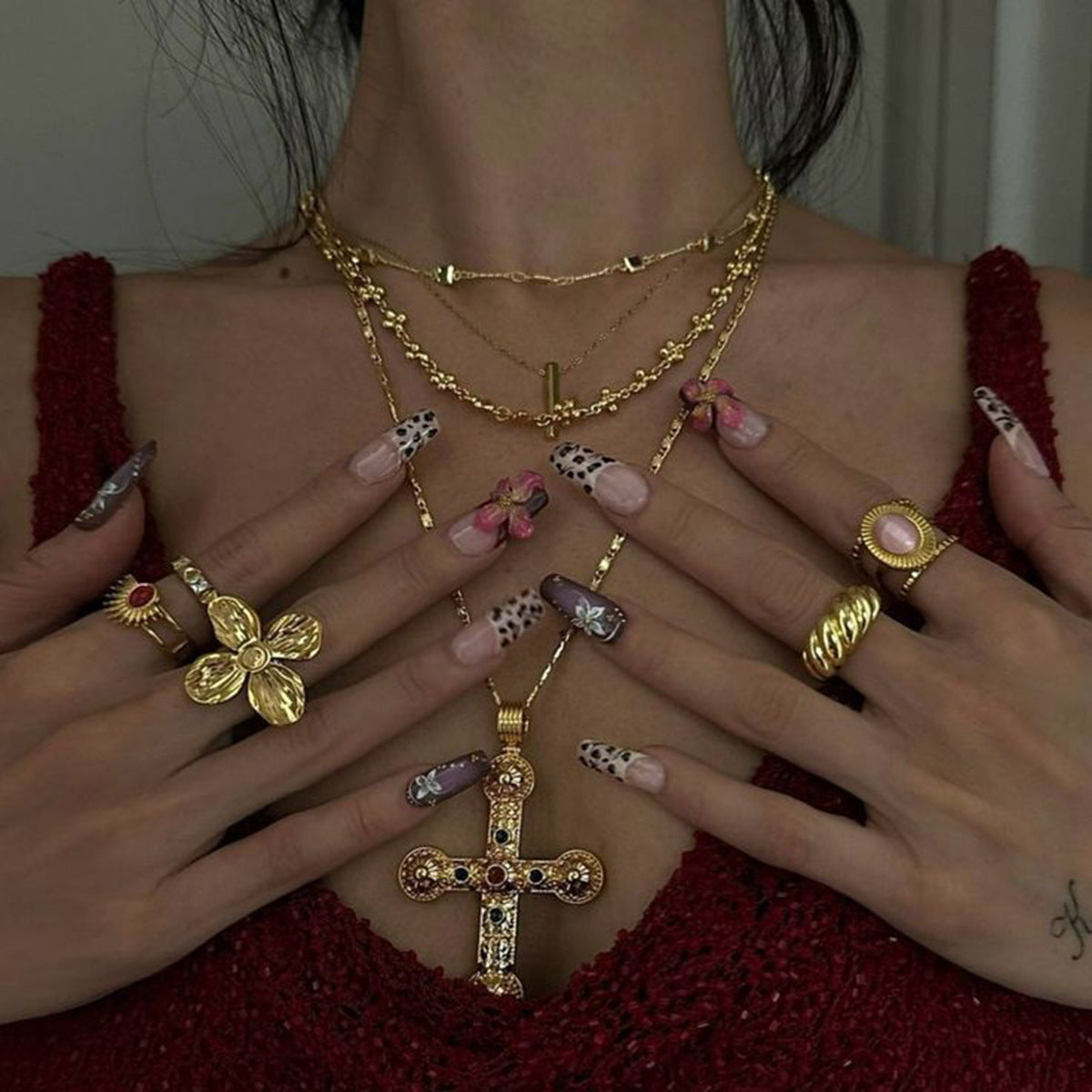 Stainless Steel Diamond-encrusted Cross Pendant Necklace